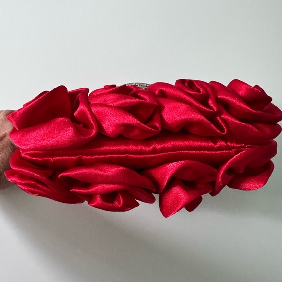 Gorgeous Satin Red Rose Evening Bag with Silver Hardware - Picture 10 of 11